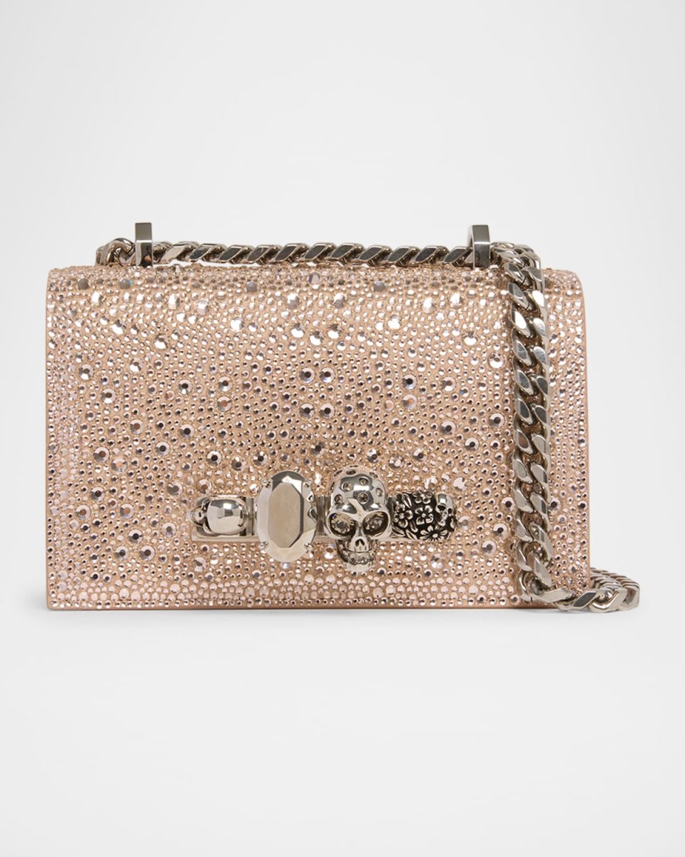 Skull Four Ring Embellished Leather Shoulder Bag